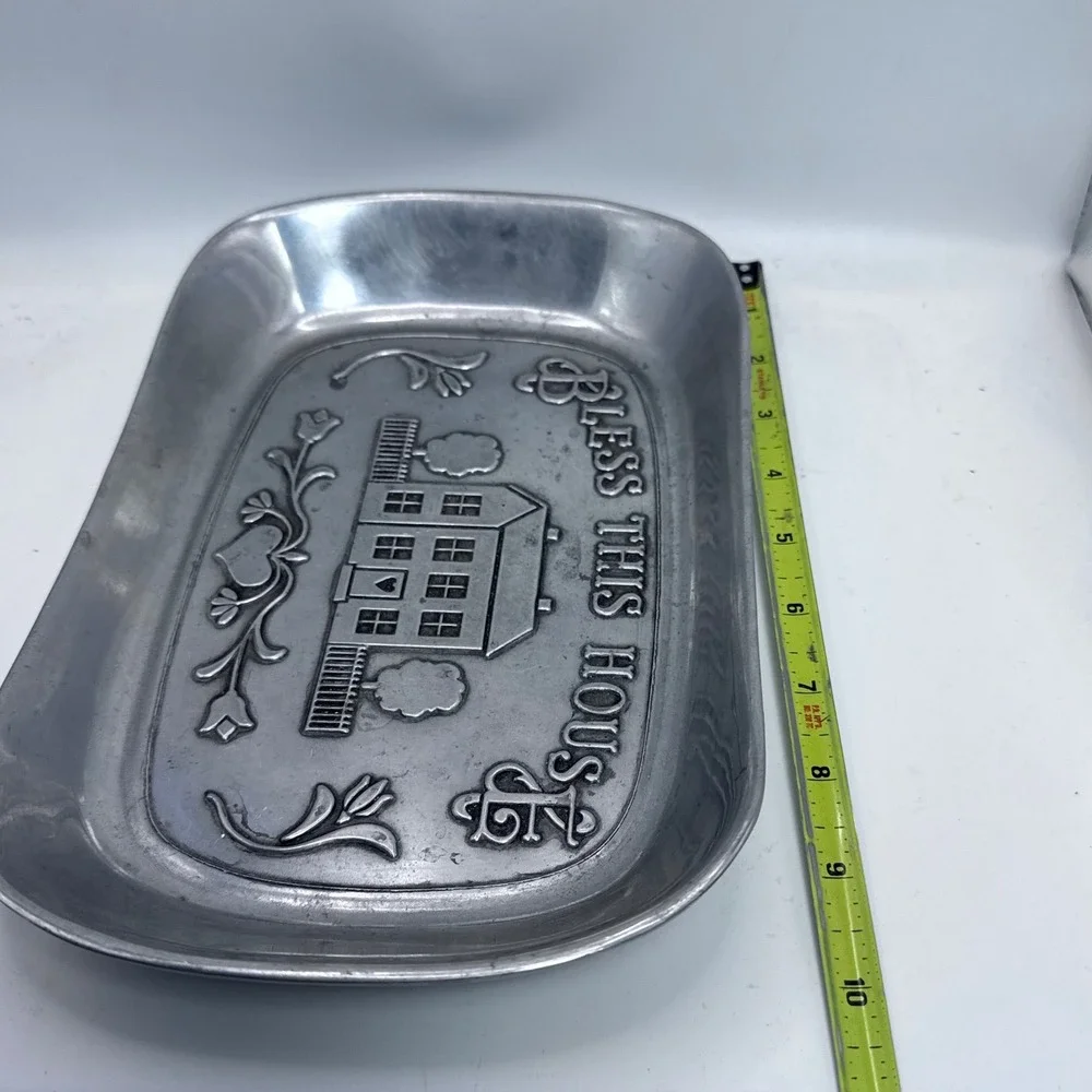 Wilton Armetale Bless This House Pewter Tray Mount Joy‎ PA Metalware 9.25x6.25